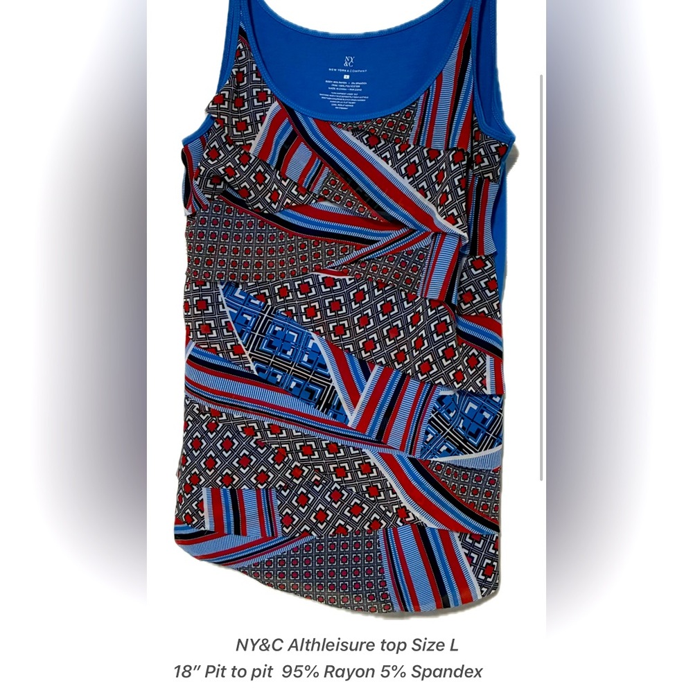 New York & Company Size Large Asymmetrical Blue & Red Sleeveless Tank Top